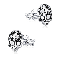 Mexican Sugar Skull Style Silver Ear Stud STS-5216